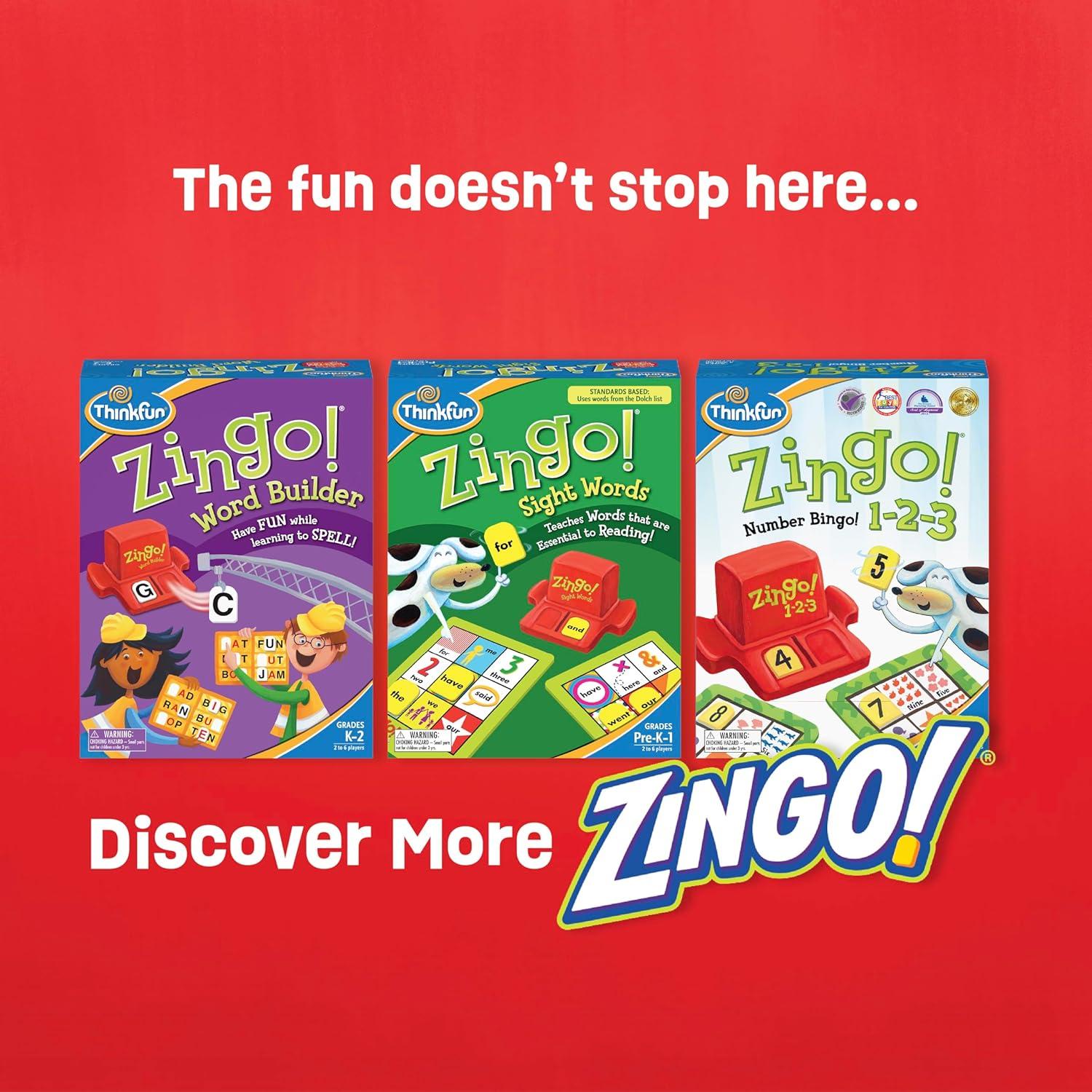 imageThinkFun Zingo Bingo Award Winning Preschool Game for PreReaders and Early Readers Age 4 and Up One of the Most Popular Board Games for Boys and Girls and their Parents 97700ThinkFun Zingo Bingo Unique PreReading Game for Kids Boosts Language Matching Skills Fun for Classroom Home Amazon Exclusive with Extra Zingo Card