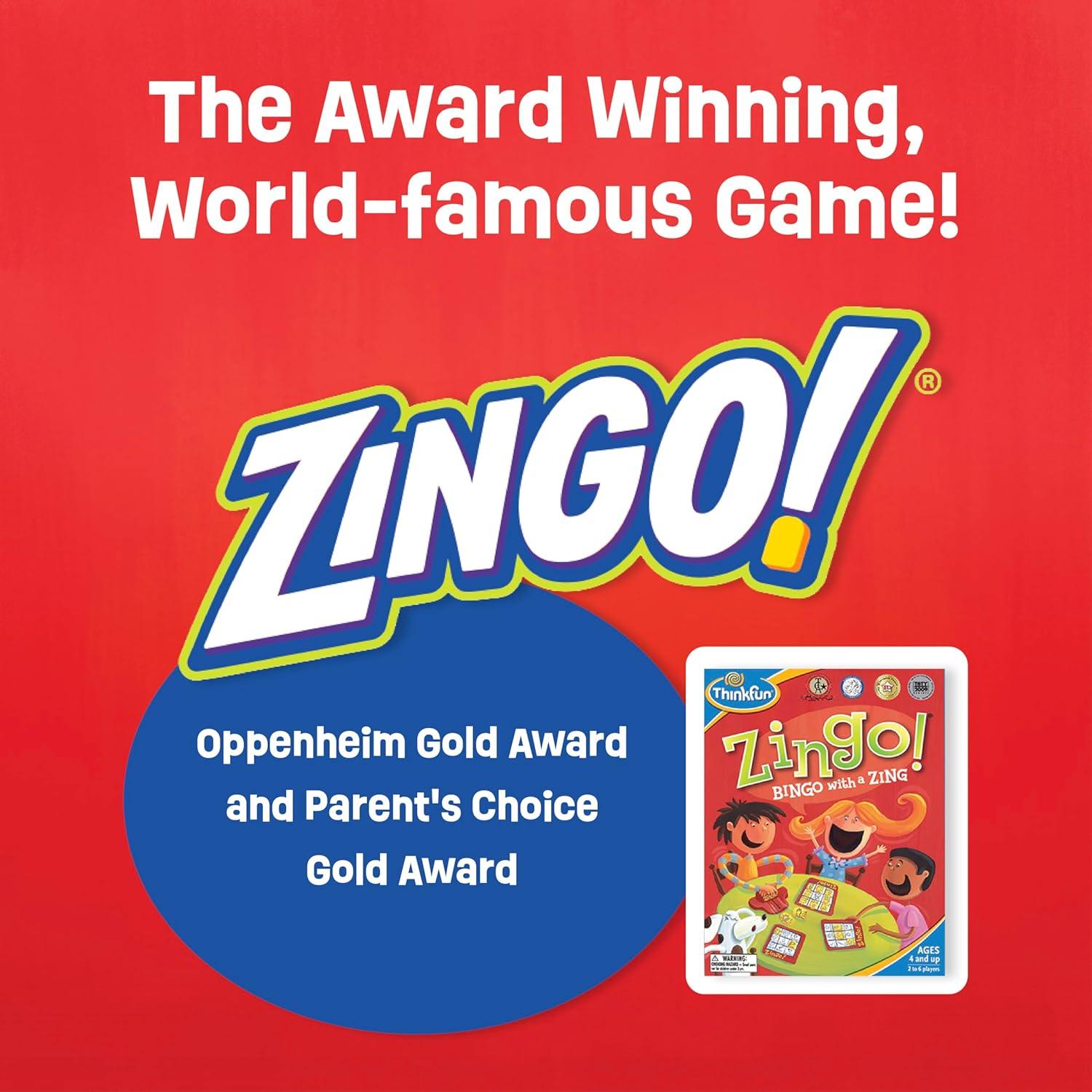 imageThinkFun Zingo Bingo Award Winning Preschool Game for PreReaders and Early Readers Age 4 and Up One of the Most Popular Board Games for Boys and Girls and their Parents 97700ThinkFun Zingo Bingo Unique PreReading Game for Kids Boosts Language Matching Skills Fun for Classroom Home Amazon Exclusive with Extra Zingo Card