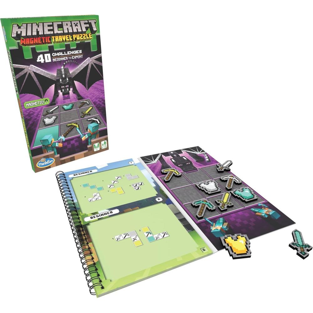 imageThinkFun Minecraft Magnetic Travel Puzzle Logic Game ampamp STEM Toy For Kids Ages 8 ampamp Up