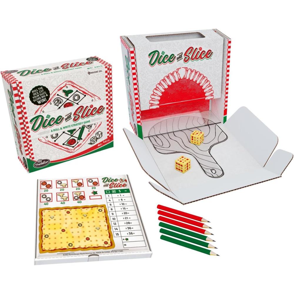 imageThinkFuns Dice and Slice Pizza Party Dice Game  Deliciously Strategic Pizza Slicing Game