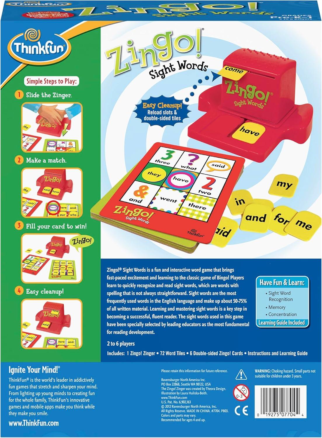 imageThink Fun Zingo Sight WordsThinkFun Zingo Sight Words Game AwardWinning Educational Toy Sight Words Flash Cards Kindergarten Alternative Learn to Read Game for PreK to 2nd Grade STEM Toy for 5 Year Old Multicolor