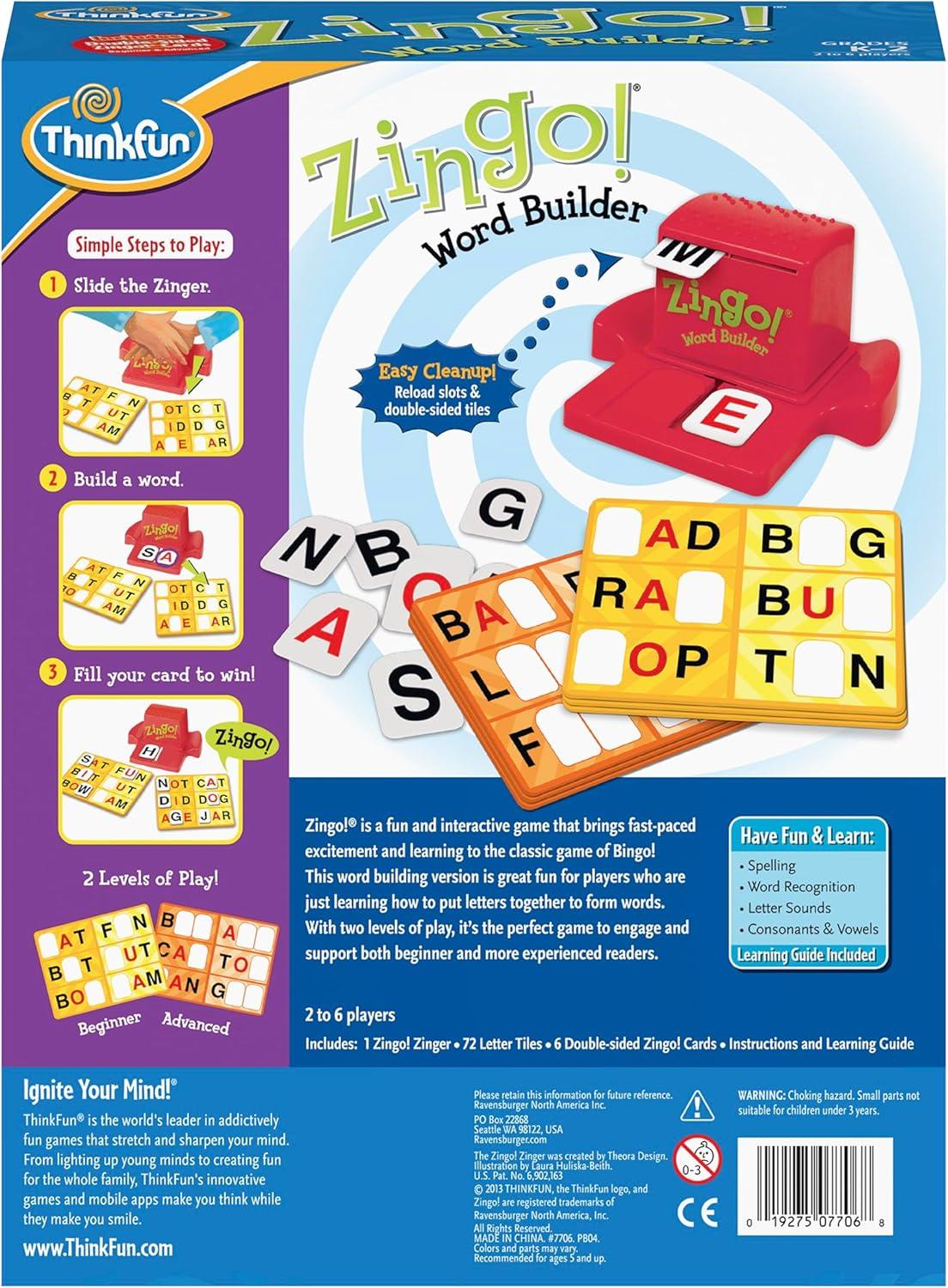 imageThinkFun 7706T Zingo Word Builder Early Reading Game Award Winning Game for PreReaders and Early ReadersThinkFun Zingo Word Builder Classic Early Reading Game Enhances Vocabulary Spelling Skills AwardWinning Educational Toy for Kids and Adults