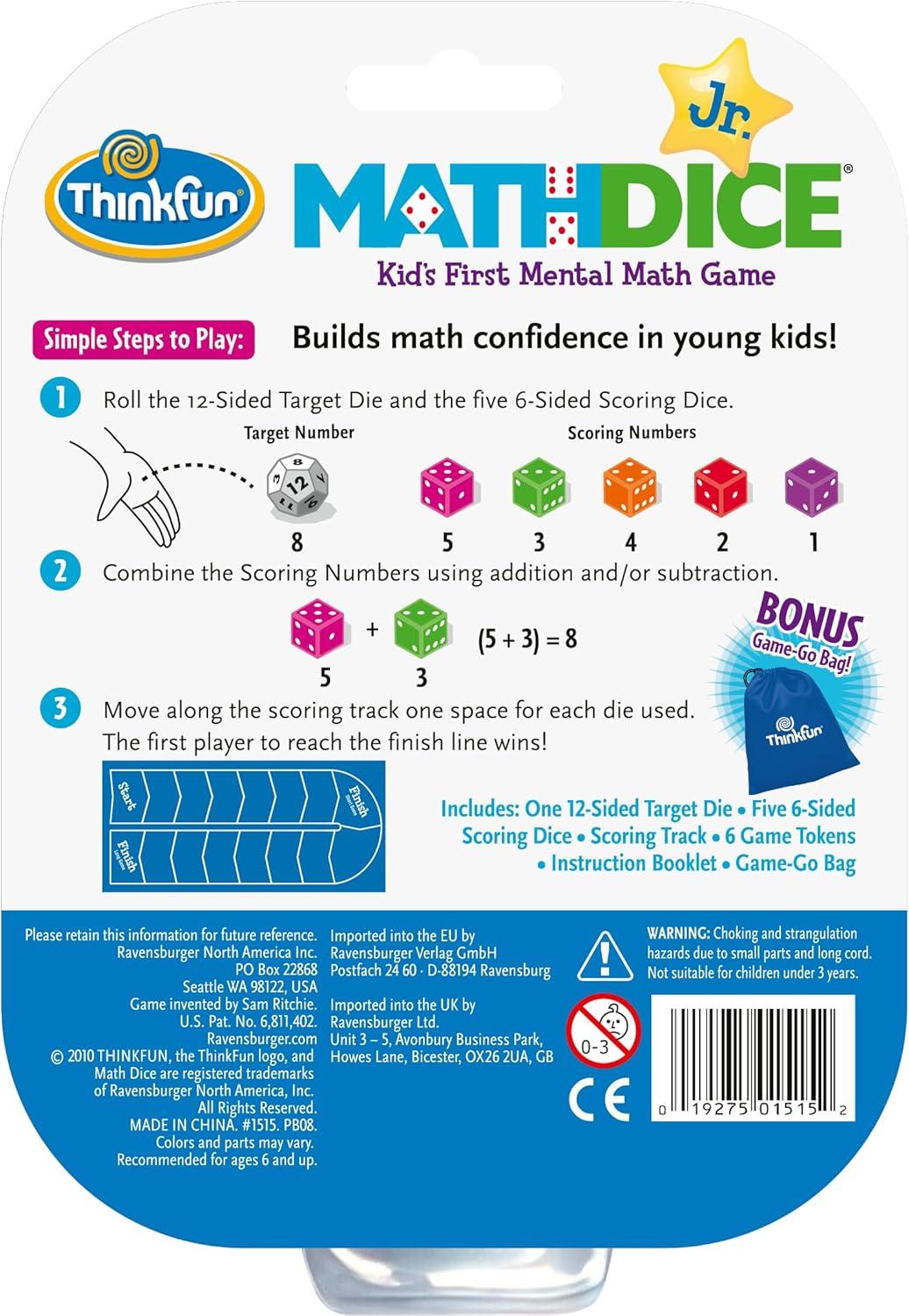 imageThinkFun Math Dice Junior Game Engaging Math Skills Builder Perfect for Kids Aged 6 Aids in Mental Agility Toy of The Year Nominee