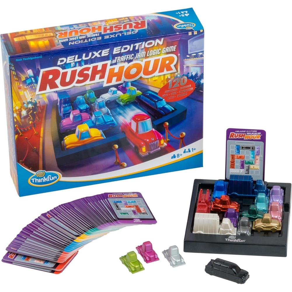 imageThinkFun Rush Hour Deluxe The Gamers Logic Game Navigate 120 Traffic Challenges with Collectors Edition Limo and Metallic Design Ages 8New Packaging