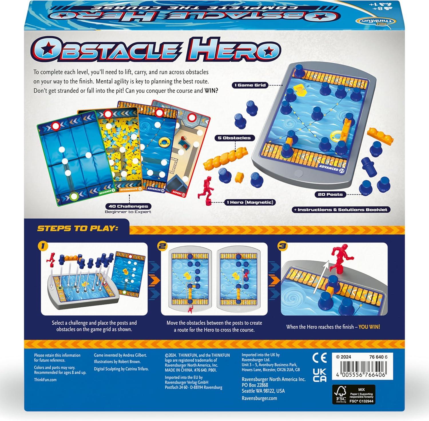 imageThinkFun Obstacle Hero Magnetic Logic Game 40 Easy to Expert Challenges Build Routes Lift Obstacles and Test Mental Agility for Ages 8