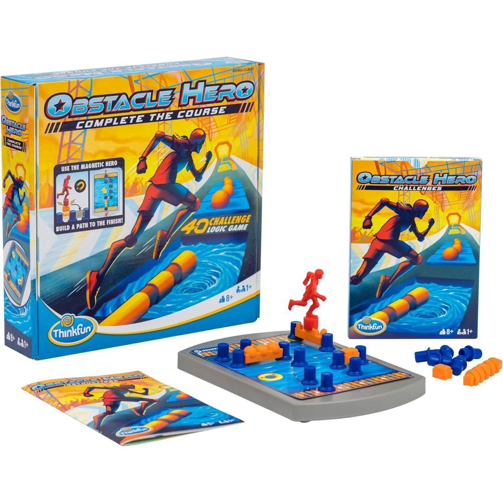 imageThinkFun Obstacle Hero Magnetic Logic Game 40 Easy to Expert Challenges Build Routes Lift Obstacles and Test Mental Agility for Ages 8